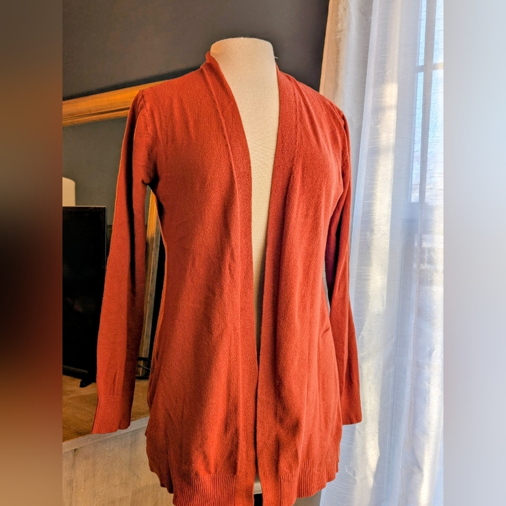 Cyrus Open-Front Cardigan Sweater - Rust Orange